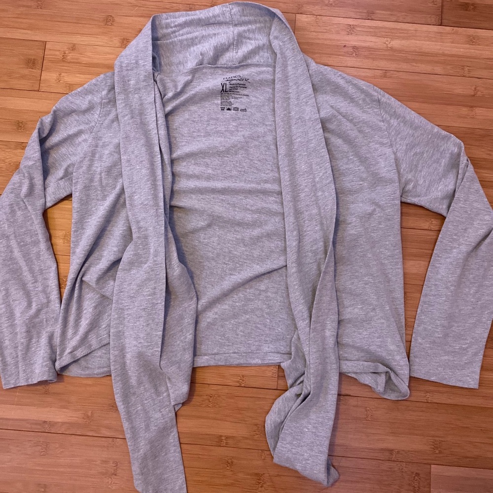 Grey cardigan.